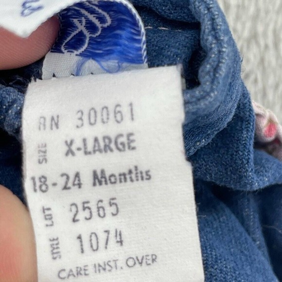 Vintage Baby Overalls 18M Blue Pink Ditzy Floral Quilted Bib Buttons Magic Years - Picture 11 of 12